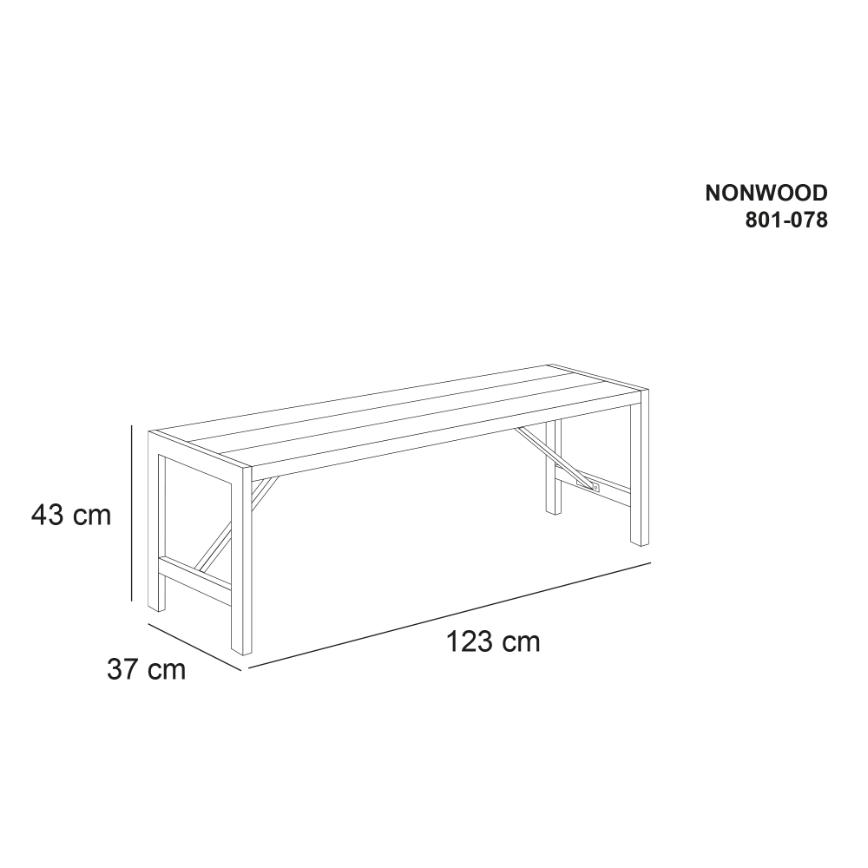 Bænk H-model 123 cm. nonwood antracit og galv. stel HORTUS